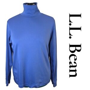 LL Bean Womens Blue Pima Cotton Turtleneck Long Sleeve Top Large Regular OR502